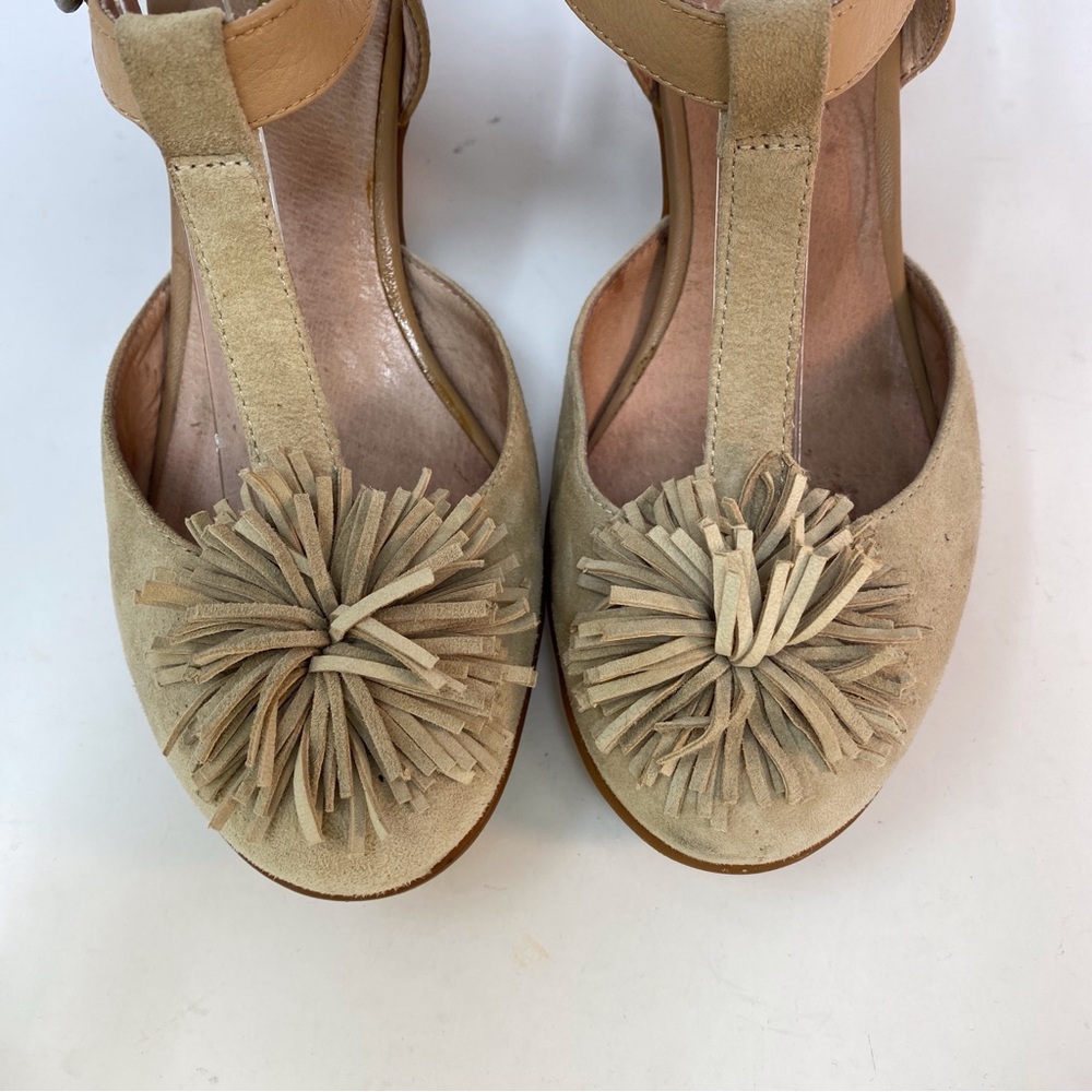 Miz Mooz Beige Leather Monette T Strap Pumps High Heel Shoes Size 8 Womens Pom - Picture 6 of 14
